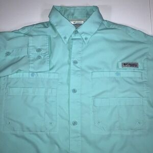 Columbia PFG Tamiami II Shirt Mens S Blue Omni-Shade Vented Fishing L/S Flaws